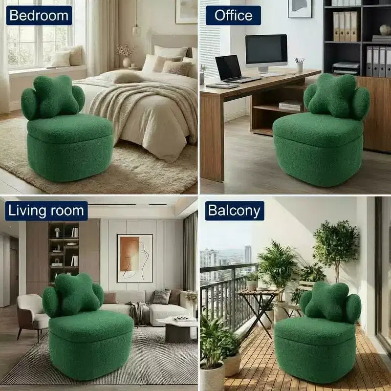 Heart Backrest 360° Swivel Lounge Chair with Storage, Teddy Velvet