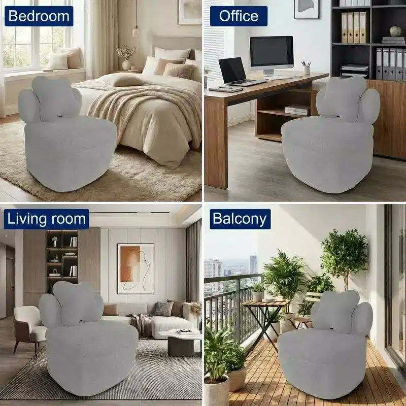 Heart Backrest 360° Swivel Lounge Chair with Storage, Teddy Velvet