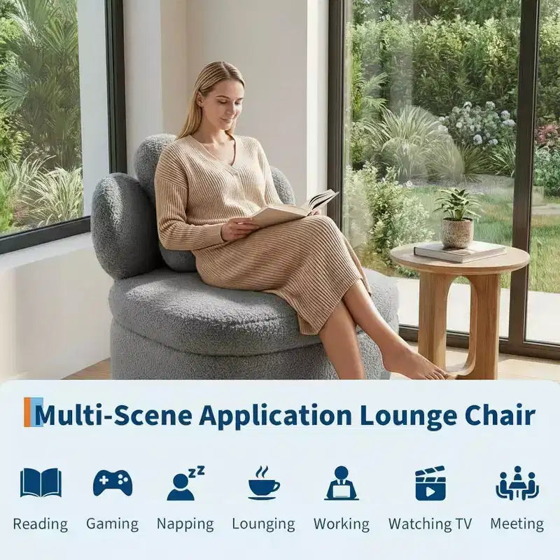Heart Backrest 360° Swivel Lounge Chair with Storage, Teddy Velvet