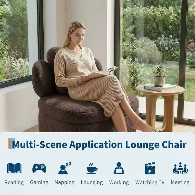Heart Backrest 360° Swivel Lounge Chair with Storage, Teddy Velvet