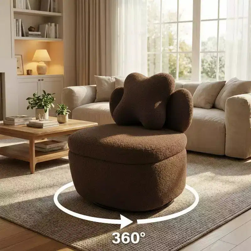 Heart Backrest 360° Swivel Lounge Chair with Storage, Teddy Velvet