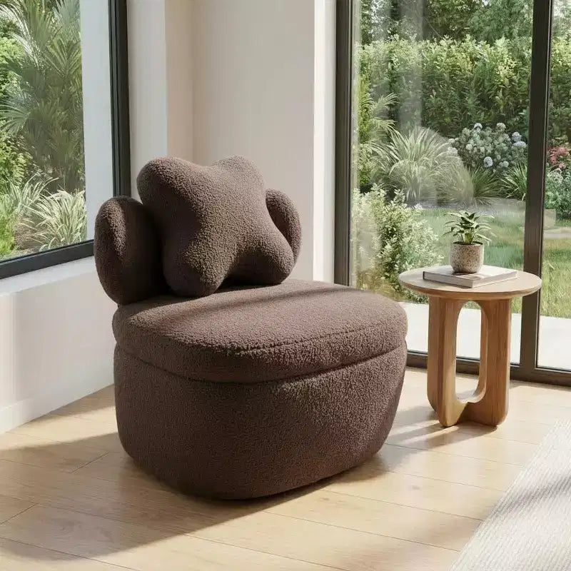 Heart Backrest 360° Swivel Lounge Chair with Storage, Teddy Velvet