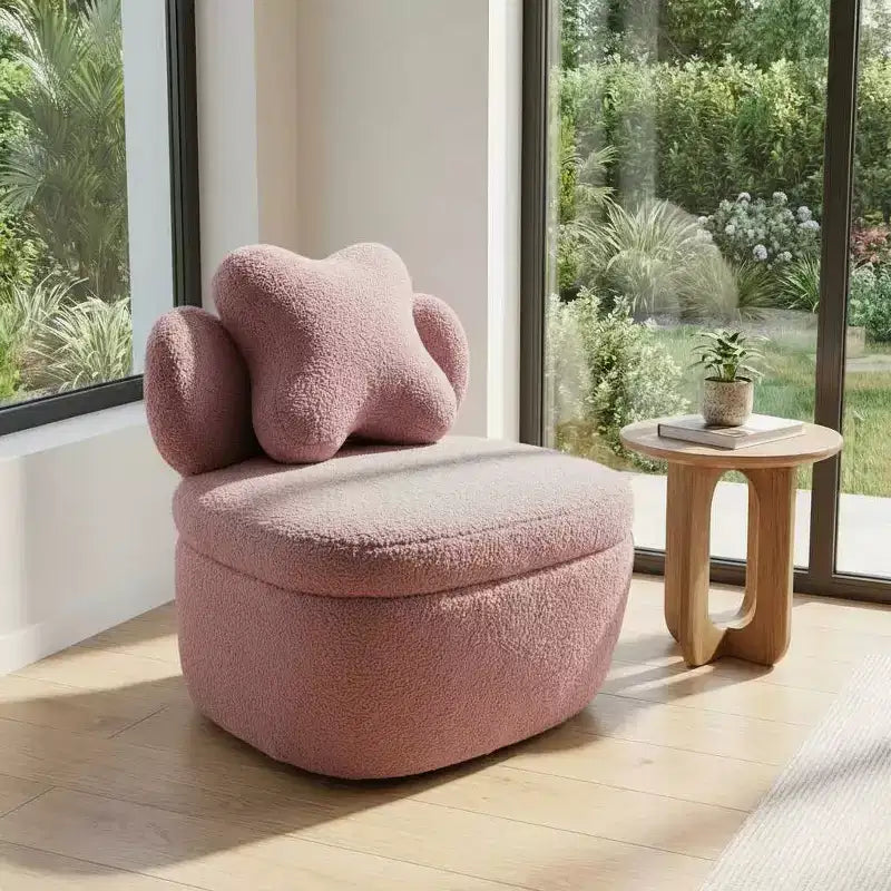 Heart Backrest 360° Swivel Lounge Chair with Storage, Teddy Velvet