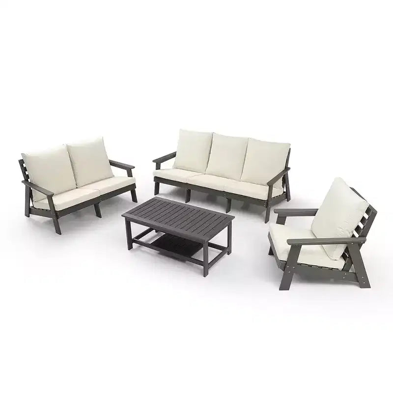 Weather Resistant Outdoor Patio Sofa with Cushion and Armrests