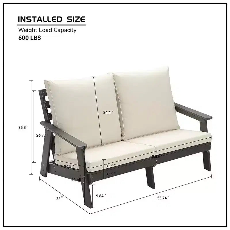 Weather Resistant Outdoor Patio Sofa with Cushion and Armrests