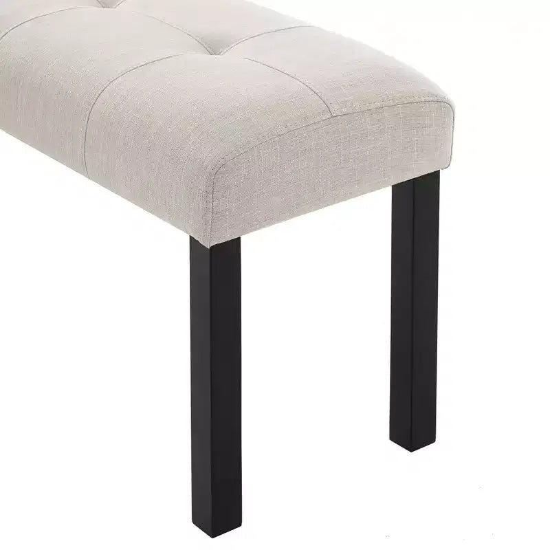 Modern Tufted Linen Dining Bench, Black Rubber Wood Legs