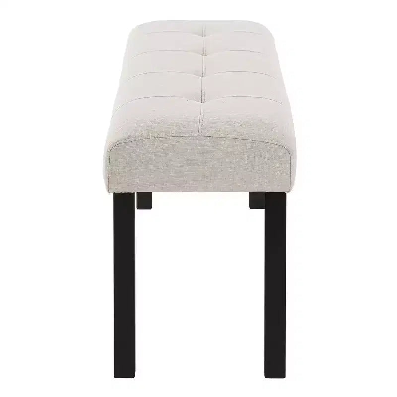 Modern Tufted Linen Dining Bench, Black Rubber Wood Legs