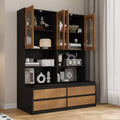 Bookcase with Cushioned Bench, Arch Glass Doors, Drawers and Shoe Storage