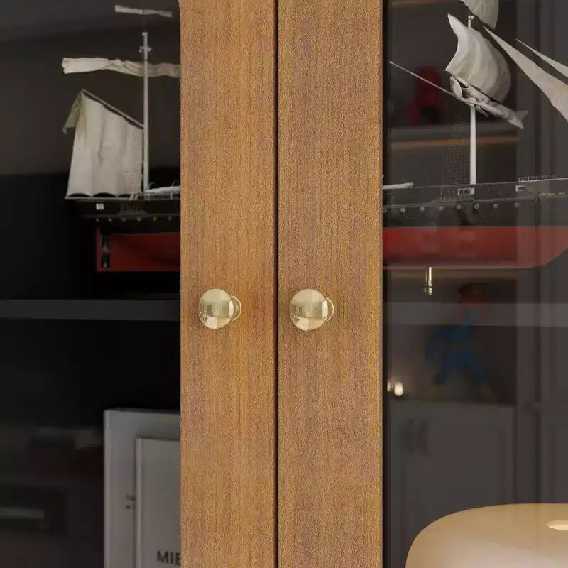Bookcase with Cushioned Bench, Arch Glass Doors, Drawers and Shoe Storage