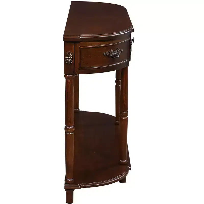 Retro Curved Console Table with 2 Drawers and Open Shelf - Farmhouse Entryway Table