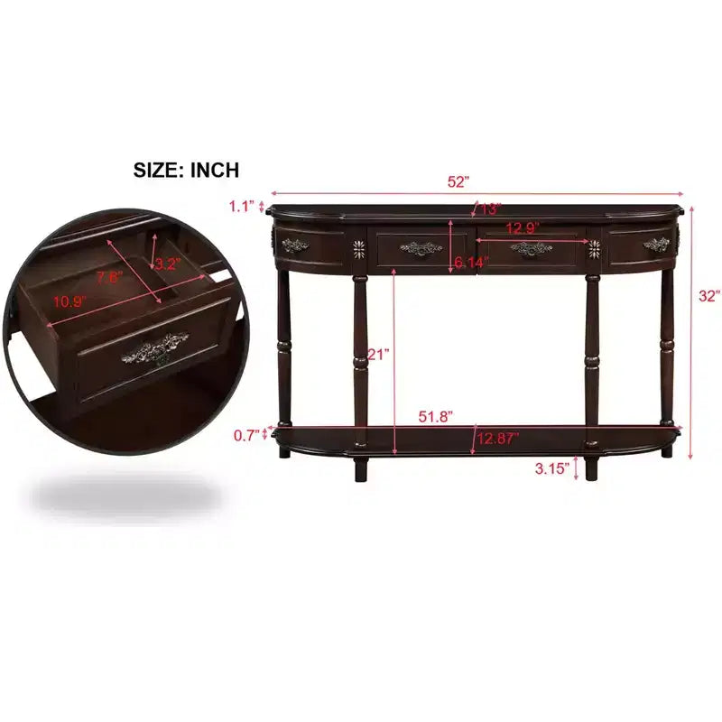 Retro Curved Console Table with 2 Drawers and Open Shelf - Farmhouse Entryway Table