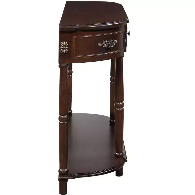 Retro Curved Console Table with 2 Drawers and Open Shelf - Farmhouse Entryway Table
