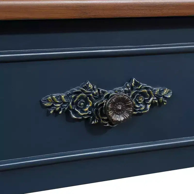 Retro Curved Console Table with 2 Drawers and Open Shelf - Farmhouse Entryway Table