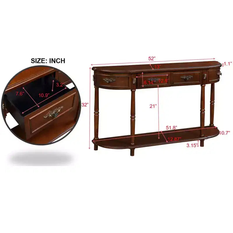 Retro Curved Console Table with 2 Drawers and Open Shelf - Farmhouse Entryway Table