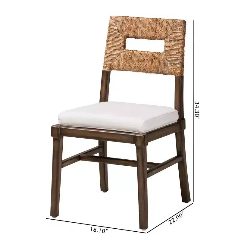 Bohemian Mahogany Wood and Rattan Dining Chair, White/Natural Brown/Walnut Brown