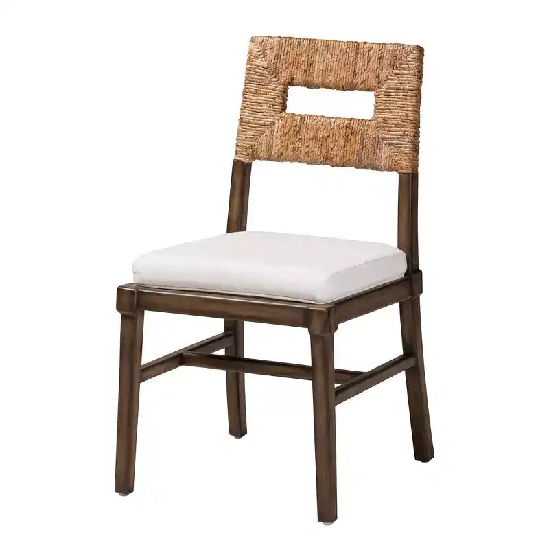 Bohemian Mahogany Wood and Rattan Dining Chair, White/Natural Brown/Walnut Brown