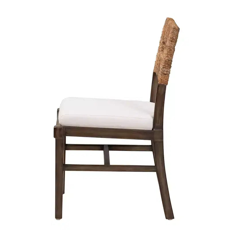 Bohemian Mahogany Wood and Rattan Dining Chair, White/Natural Brown/Walnut Brown