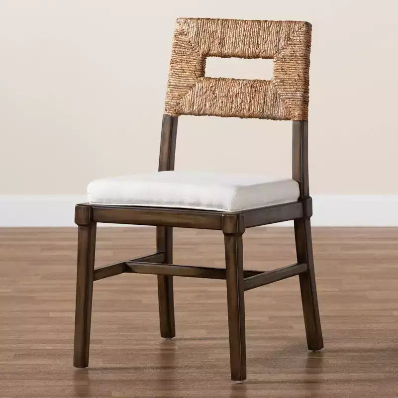 Bohemian Mahogany Wood and Rattan Dining Chair, White/Natural Brown/Walnut Brown