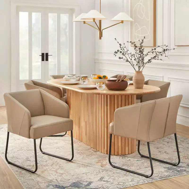 Modern Oval Solid Wood Dining Table, Natural - Seats 6