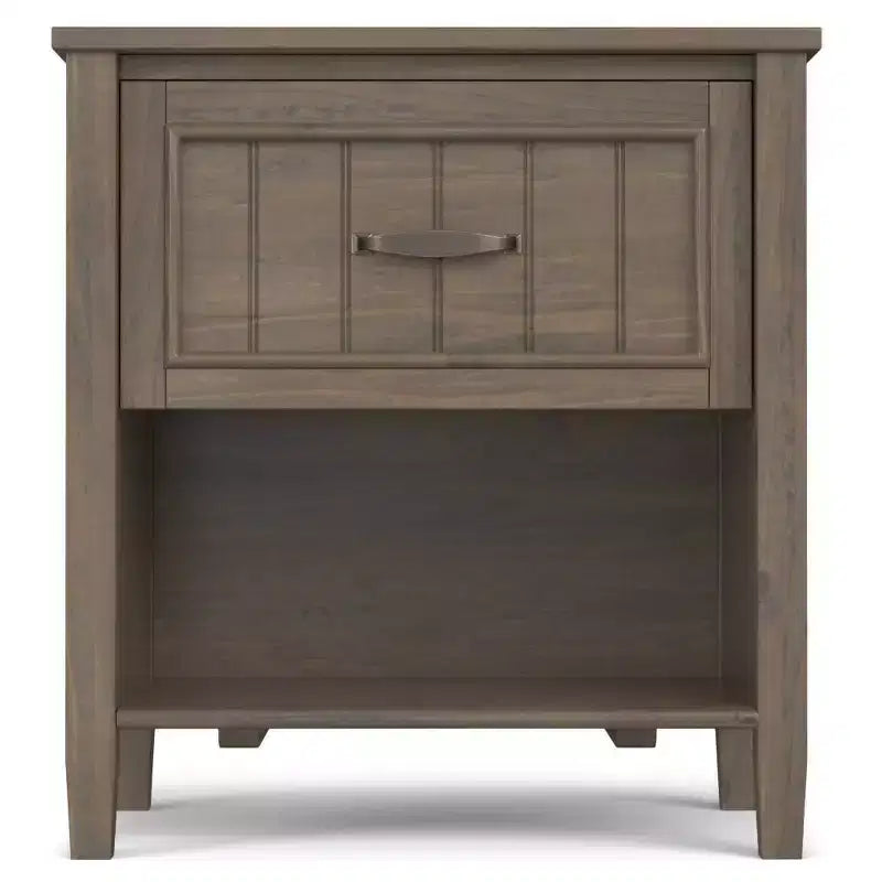 Bedside Table, Smoky Brown - Transitional Style, Pine & Plywood Frame