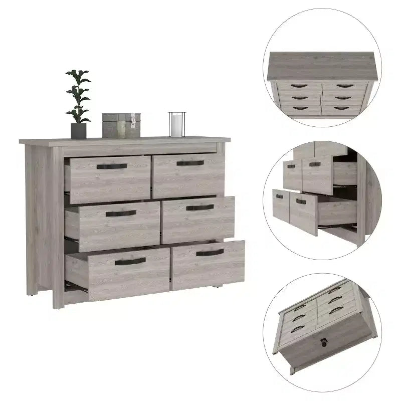 6-Drawer Dresser, Light Gray
