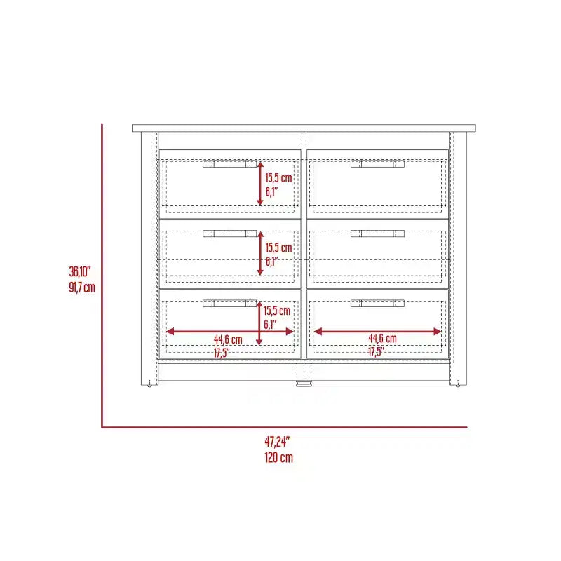 6-Drawer Dresser, Light Gray