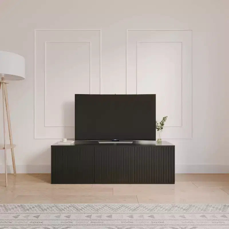 TV Stand for TVs up to 60", Black - Modern Media Console with Doors