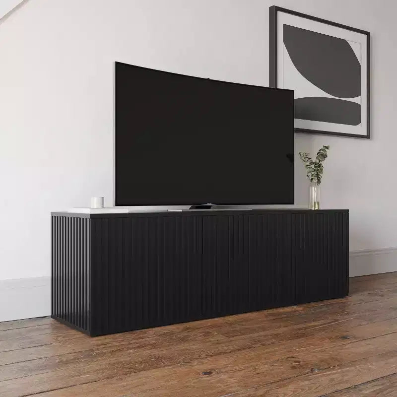TV Stand for TVs up to 60", Black - Modern Media Console with Doors