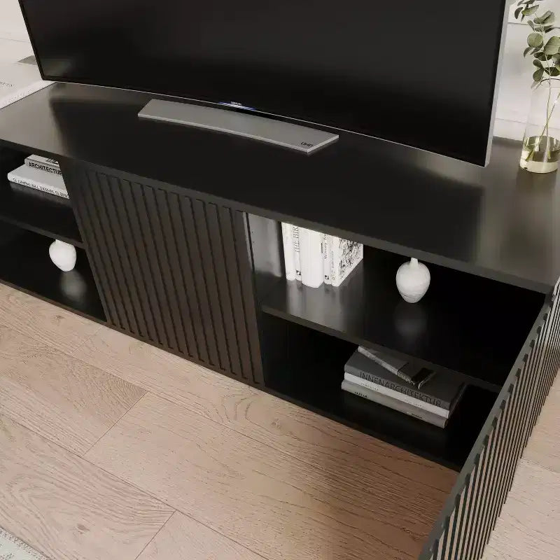 TV Stand for TVs up to 60", Black - Modern Media Console with Doors