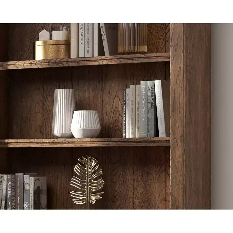 94" Traditional Tall Wood Bookcase with Storage, Brown
