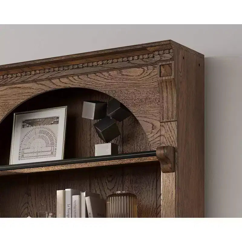 94" Traditional Tall Wood Bookcase with Storage, Brown
