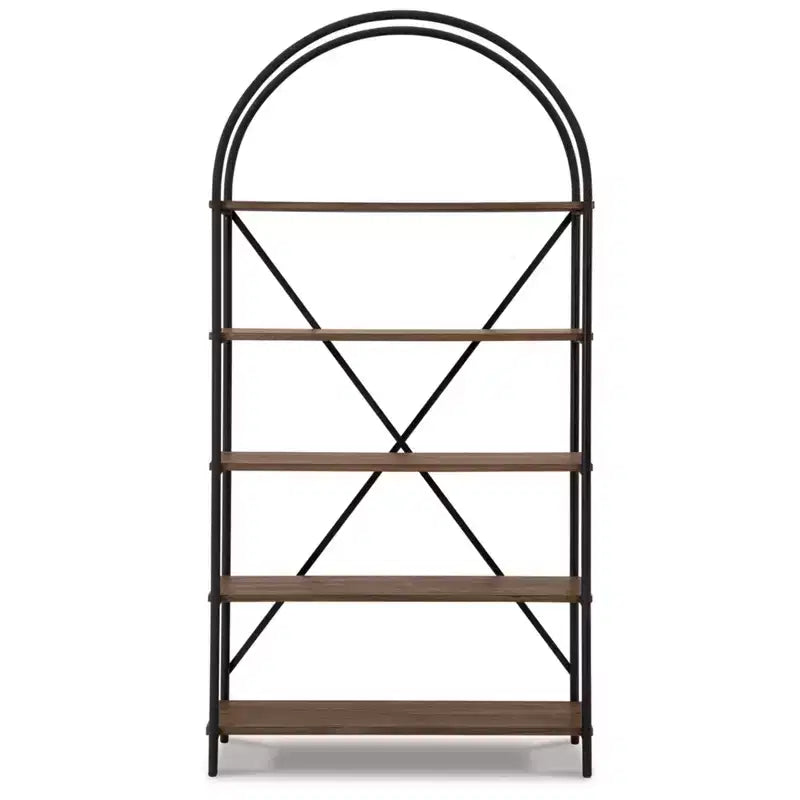 72.38" Industrial Open Bookcase - Black/Brown Metal and Wood