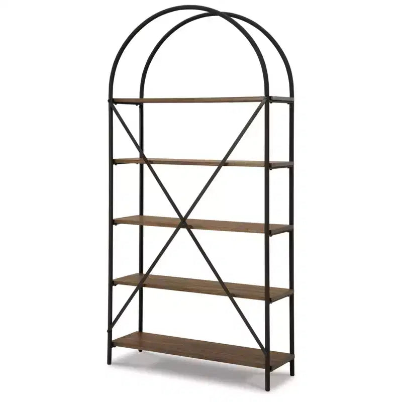72.38" Industrial Open Bookcase - Black/Brown Metal and Wood