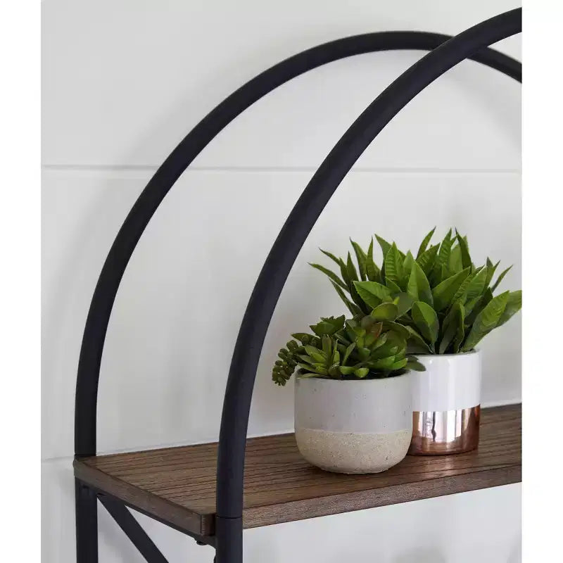 72.38" Industrial Open Bookcase - Black/Brown Metal and Wood
