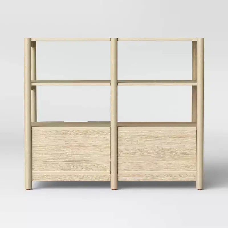 32" Small Bookcase with Storage Drawers, Natural