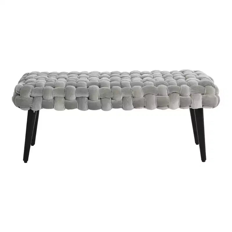 Velvet Entryway Bench, Gray - Upholstered Ottoman, Acacia Frame, 44.5" Length