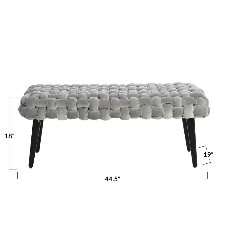 Velvet Entryway Bench, Gray - Upholstered Ottoman, Acacia Frame, 44.5" Length