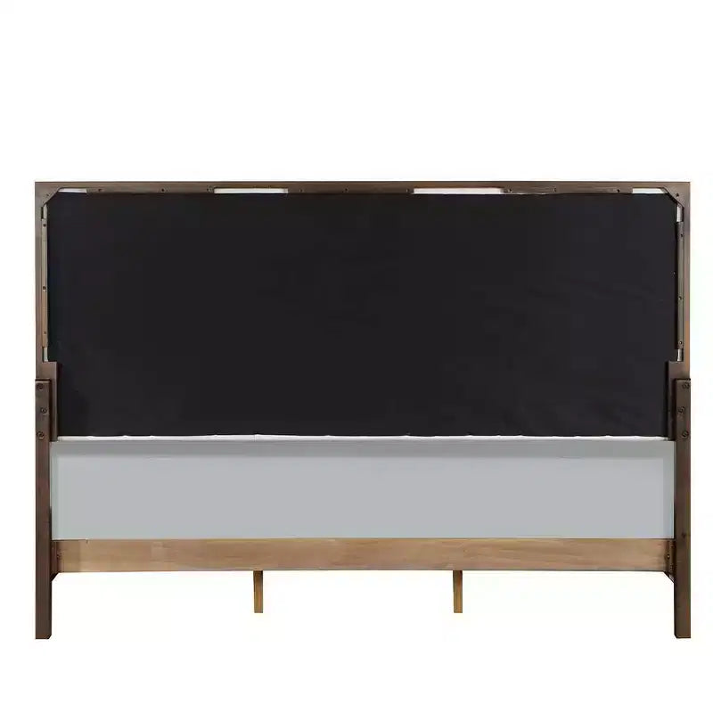 64.25" Queen Bed - Light Gray Fabric, White & Brown Finish, Upholstered Headboard