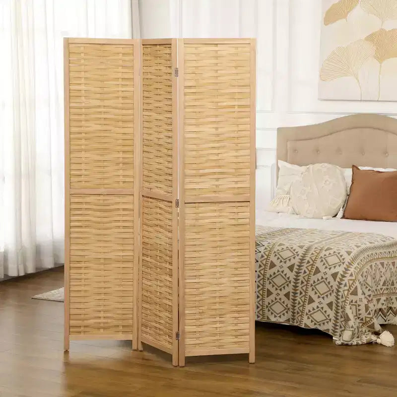 Room Divider, 5.5' Tall Bamboo Portable Folding Privacy Screens, Hand-Woven Double Side Partition Wall Dividers for Home, Natural