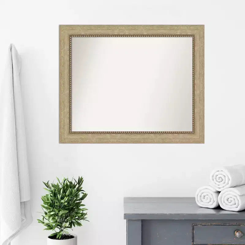 Non-Beveled Champagne Bathroom Wall Mirror - Beaded Frame