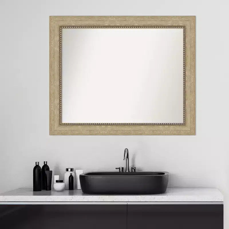 Non-Beveled Champagne Bathroom Wall Mirror - Beaded Frame