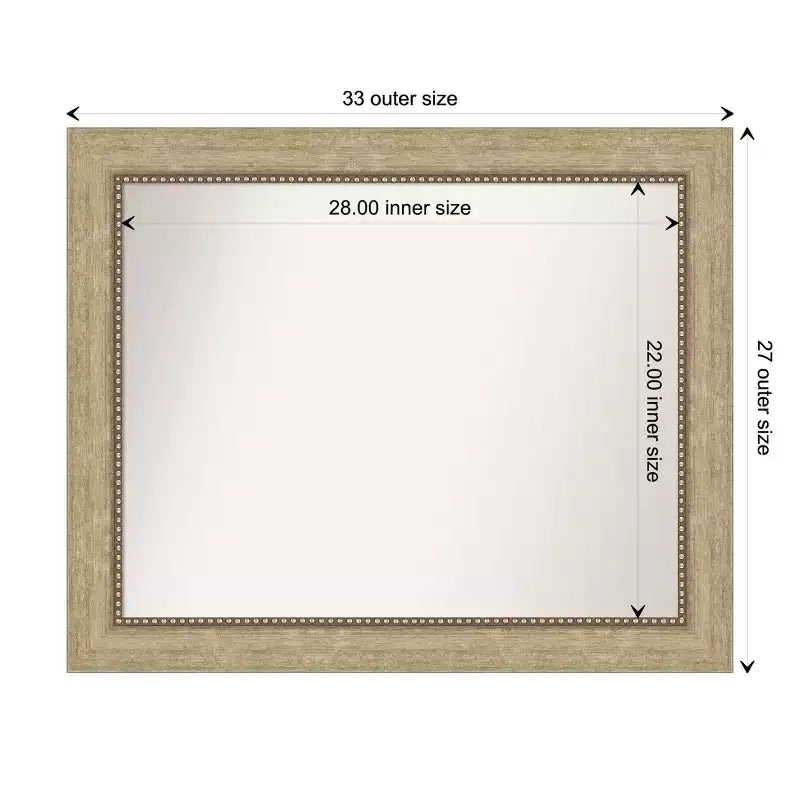Non-Beveled Champagne Bathroom Wall Mirror - Beaded Frame