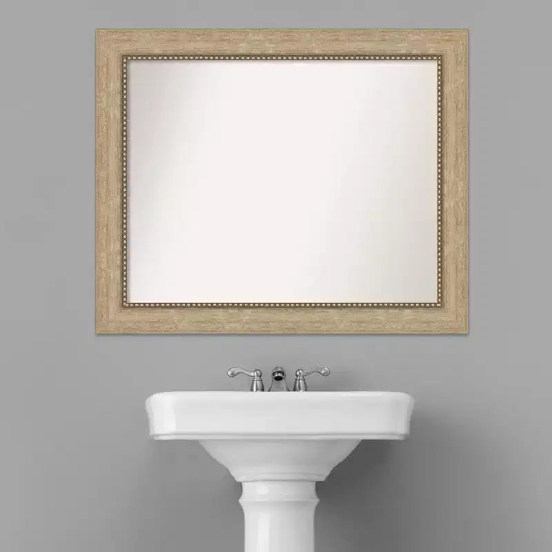 Non-Beveled Champagne Bathroom Wall Mirror - Beaded Frame