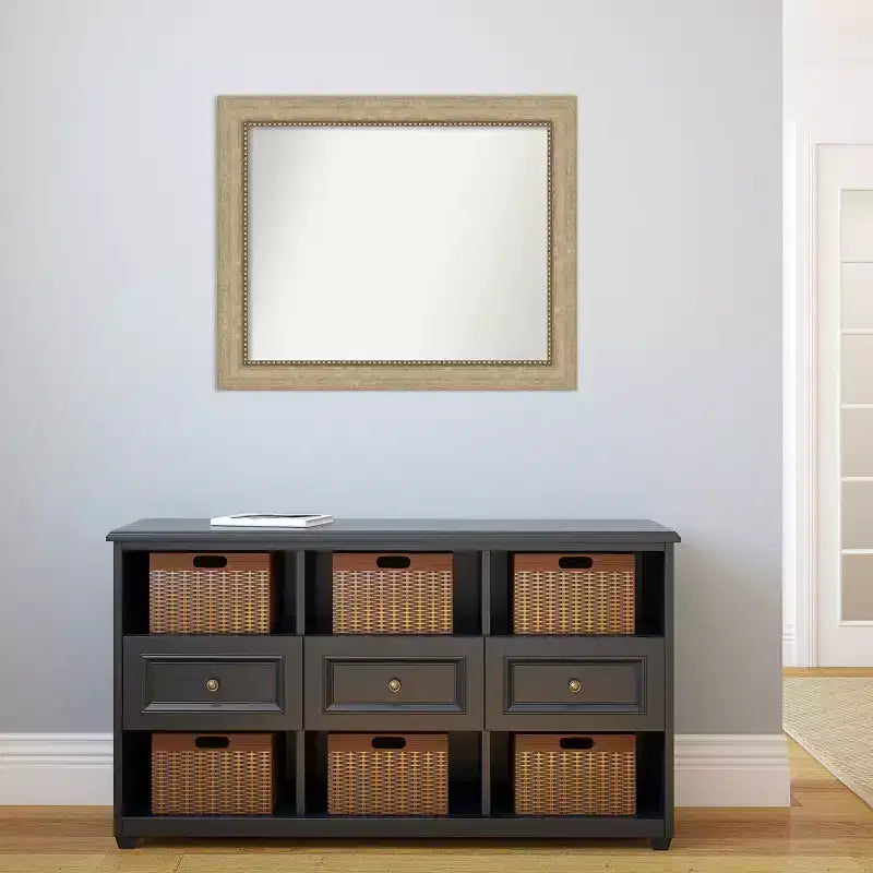 Non-Beveled Champagne Bathroom Wall Mirror - Beaded Frame