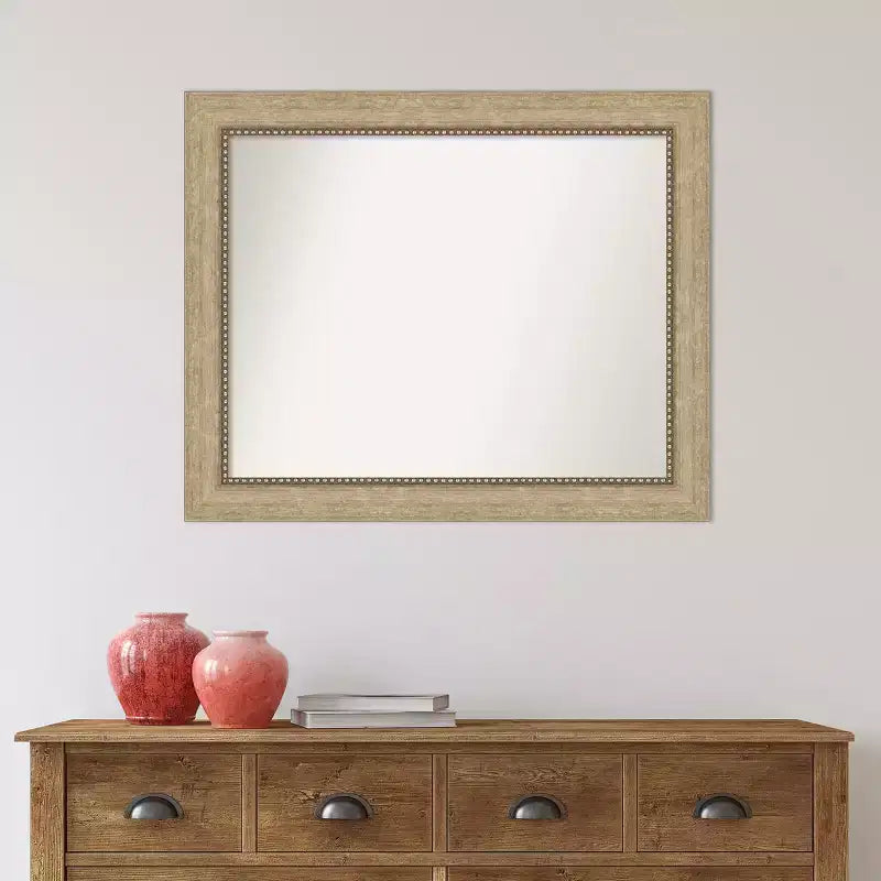 Non-Beveled Champagne Bathroom Wall Mirror - Beaded Frame