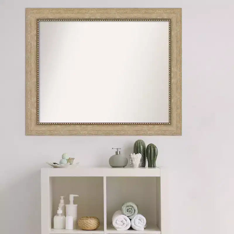 Non-Beveled Champagne Bathroom Wall Mirror - Beaded Frame