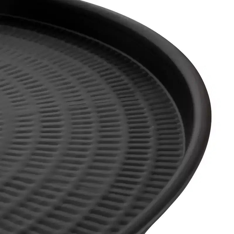 Round Metal Coffee Table with Moroccan Embossed Pattern, Black