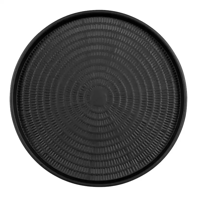 Round Metal Coffee Table with Moroccan Embossed Pattern, Black