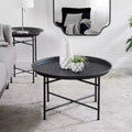 Round Metal Coffee Table with Moroccan Embossed Pattern, Black