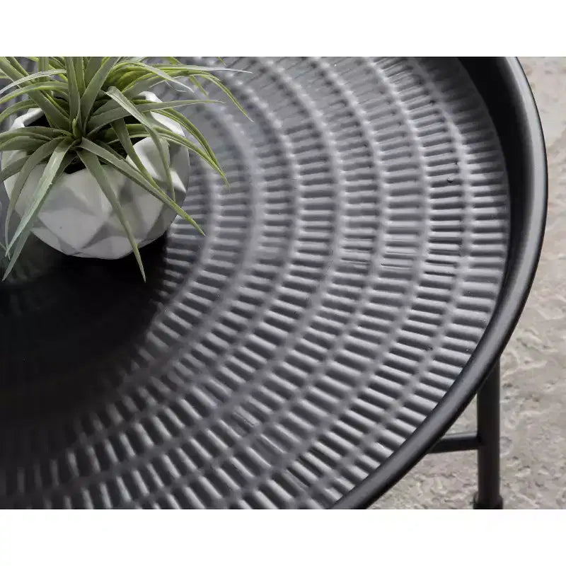 Round Metal Coffee Table with Moroccan Embossed Pattern, Black